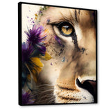Half Lion Portrait With Flowers - Lion Wall Art Prints