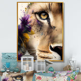 Half Lion Portrait With Flowers - Lion Wall Art Prints