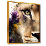 Half Lion Portrait With Flowers - Lion Wall Art Prints