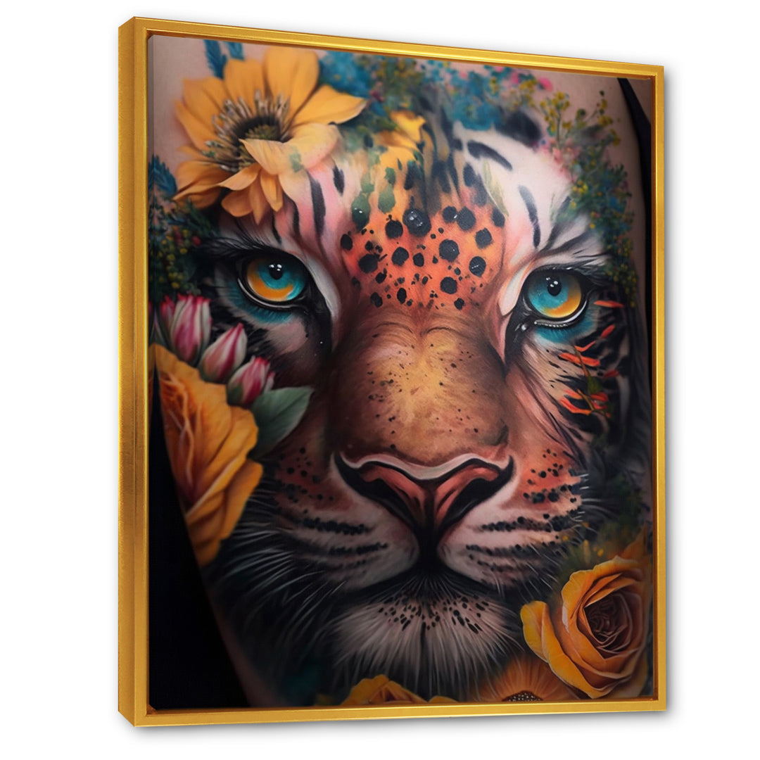Tiger Tattoo With Flowers - Tiger Large Canvas Wall Art