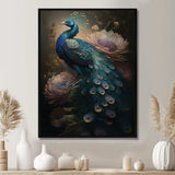 Peacock With Flowers - Animals Canvas Wall Art