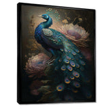 Peacock With Flowers - Animals Canvas Wall Art