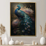 Peacock With Flowers - Animals Canvas Wall Art