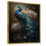 Peacock With Flowers - Animals Canvas Wall Art