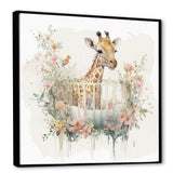 Giraffe In Crib With Flowers - Giraffe Canvas Wall Art