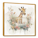 Giraffe In Crib With Flowers - Giraffe Canvas Wall Art