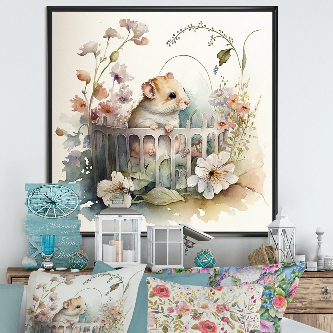 Mouse In Crib With Flowers - Mouse Wall Art Prints