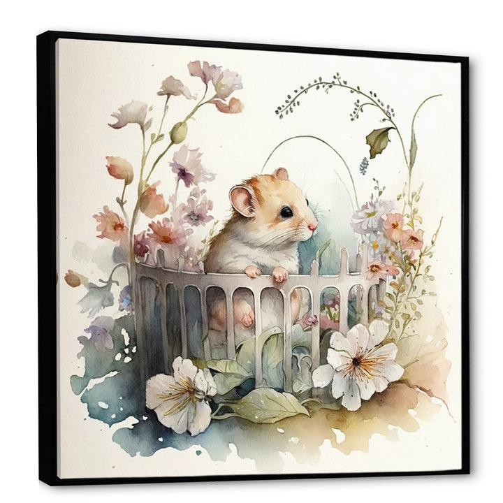 Mouse In Crib With Flowers - Mouse Wall Art Prints