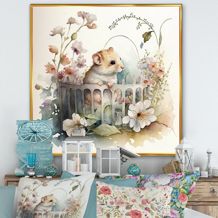 Mouse In Crib With Flowers - Mouse Wall Art Prints