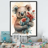 Koala Bear Love Holding Flowers - Koala Framed Canvas Art