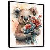 Koala Bear Love Holding Flowers - Koala Framed Canvas Art