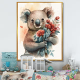 Koala Bear Love Holding Flowers - Koala Framed Canvas Art