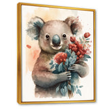 Koala Bear Love Holding Flowers - Koala Framed Canvas Art