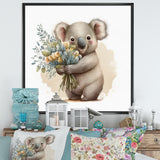 Koala Bear Holding Flowers - Koala Large Canvas Wall Art