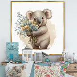 Koala Bear Holding Flowers - Koala Large Canvas Wall Art