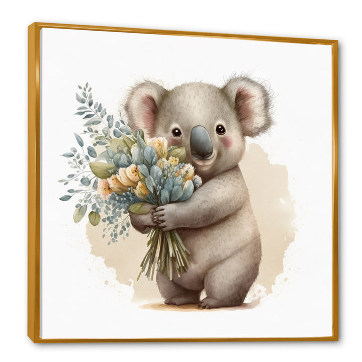 Koala Bear Holding Flowers - Koala Large Canvas Wall Art