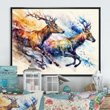 Deers Running - Brown Deer Wall Art