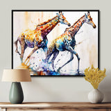 Giraffes Running - Giraffe Framed Canvas Art