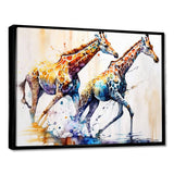 Giraffes Running - Giraffe Framed Canvas Art