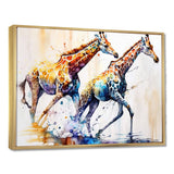 Giraffes Running - Giraffe Framed Canvas Art
