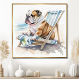 Dog Laying On The Beach - Dog Canvas Wall Art