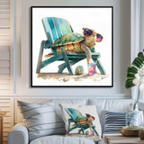 Turtle Laying On A Beach Chair With Sunglasses I - Animals Canvas Wall Art