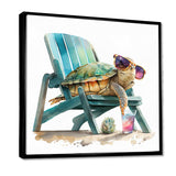 Turtle Laying On A Beach Chair With Sunglasses I - Animals Canvas Wall Art