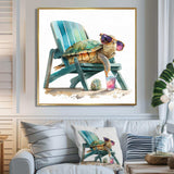 Turtle Laying On A Beach Chair With Sunglasses I - Animals Canvas Wall Art