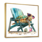 Turtle Laying On A Beach Chair With Sunglasses I - Animals Canvas Wall Art