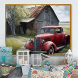 Red Car By Barn - Car Old American Canvas Wall Art