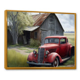Red Car By Barn - Car Old American Canvas Wall Art