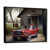 Red Muscle Car On A Ranch - Cars American Muscle Canvas Wall Art