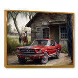 Red Muscle Car On A Ranch - Cars American Muscle Canvas Wall Art