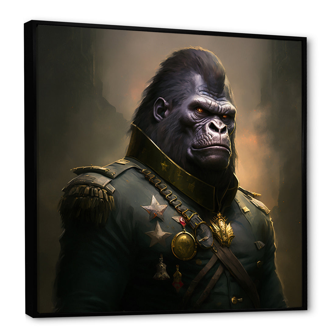 Gorilla In Military Uniform Portrait - Gorilla Canvas Wall Art
