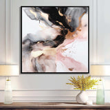 Pink Black Textured Splash Marble I - Abstract Canvas Wall Art