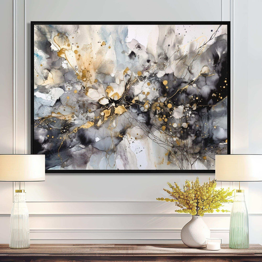 Grey Gold Delicate Abstract Brushstrokes II - Abstract Canvas Wall Art