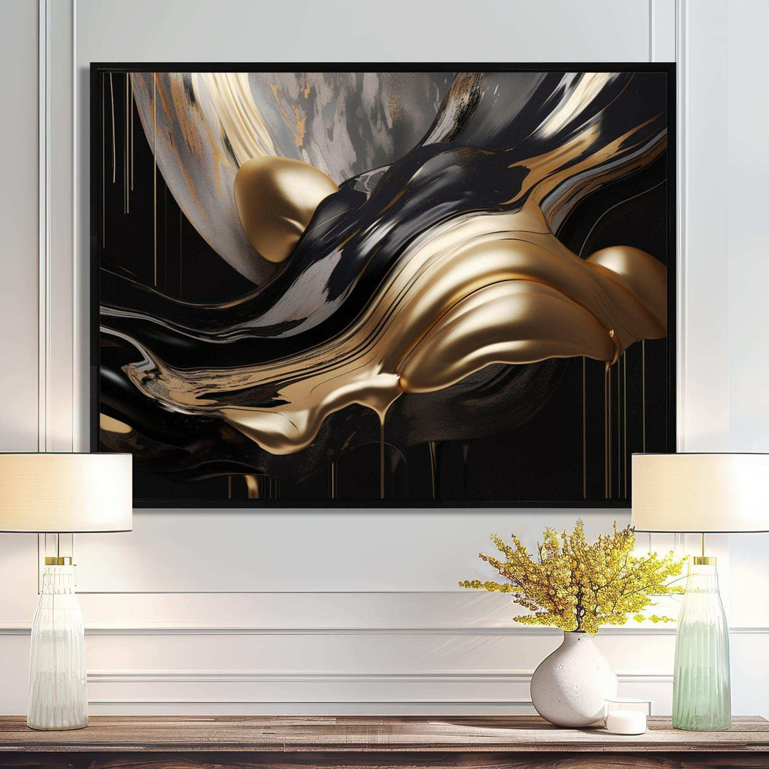 Idesignart gold and black captivating marble ii abstract canvas wall art
