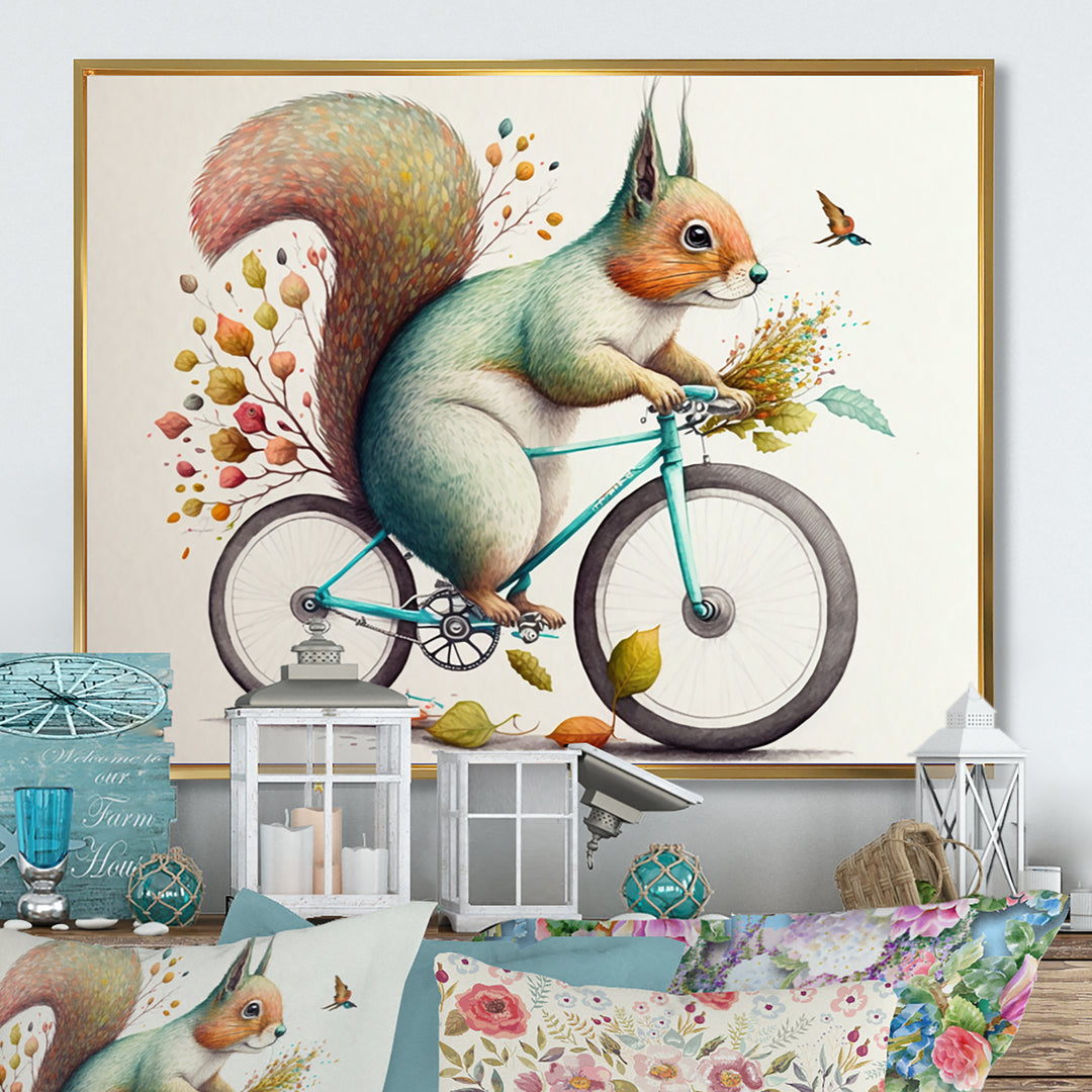 White Squirrel Riding Bike - White Squirrel Wall Art