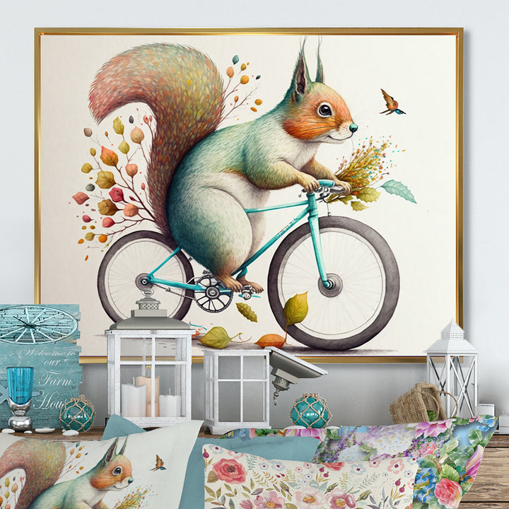 White Squirrel Riding Bike - White Squirrel Wall Art