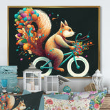Colorful Squirrel Riding Bike - Squirrel Framed Canvas Art