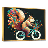 Colorful Squirrel Riding Bike - Squirrel Framed Canvas Art