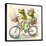 Green Frogs Riding A Bike - Frog Large Canvas Wall Art