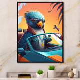 Blue Bird Wearing Sunglasses In Sportscar - Bird Fashion Home Decor Art