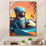 Blue Bird Wearing Sunglasses In Sportscar - Bird Fashion Home Decor Art