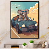 Grey Elephant Wearing Sunglasses in Sportscar - Elephant Fashion Living Room Wall Art