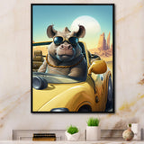 Grey Rhino Wearing Sunglasses In Sportscar - Rhino Wall Decor
