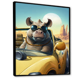 Grey Rhino Wearing Sunglasses In Sportscar - Rhino Wall Decor