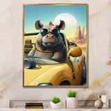 Grey Rhino Wearing Sunglasses In Sportscar - Rhino Wall Decor