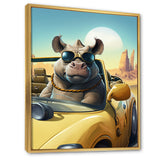 Grey Rhino Wearing Sunglasses In Sportscar - Rhino Wall Decor