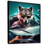 Grey Wolf Wearing Sunglasses in Sportscar - Wolf Wall Decor